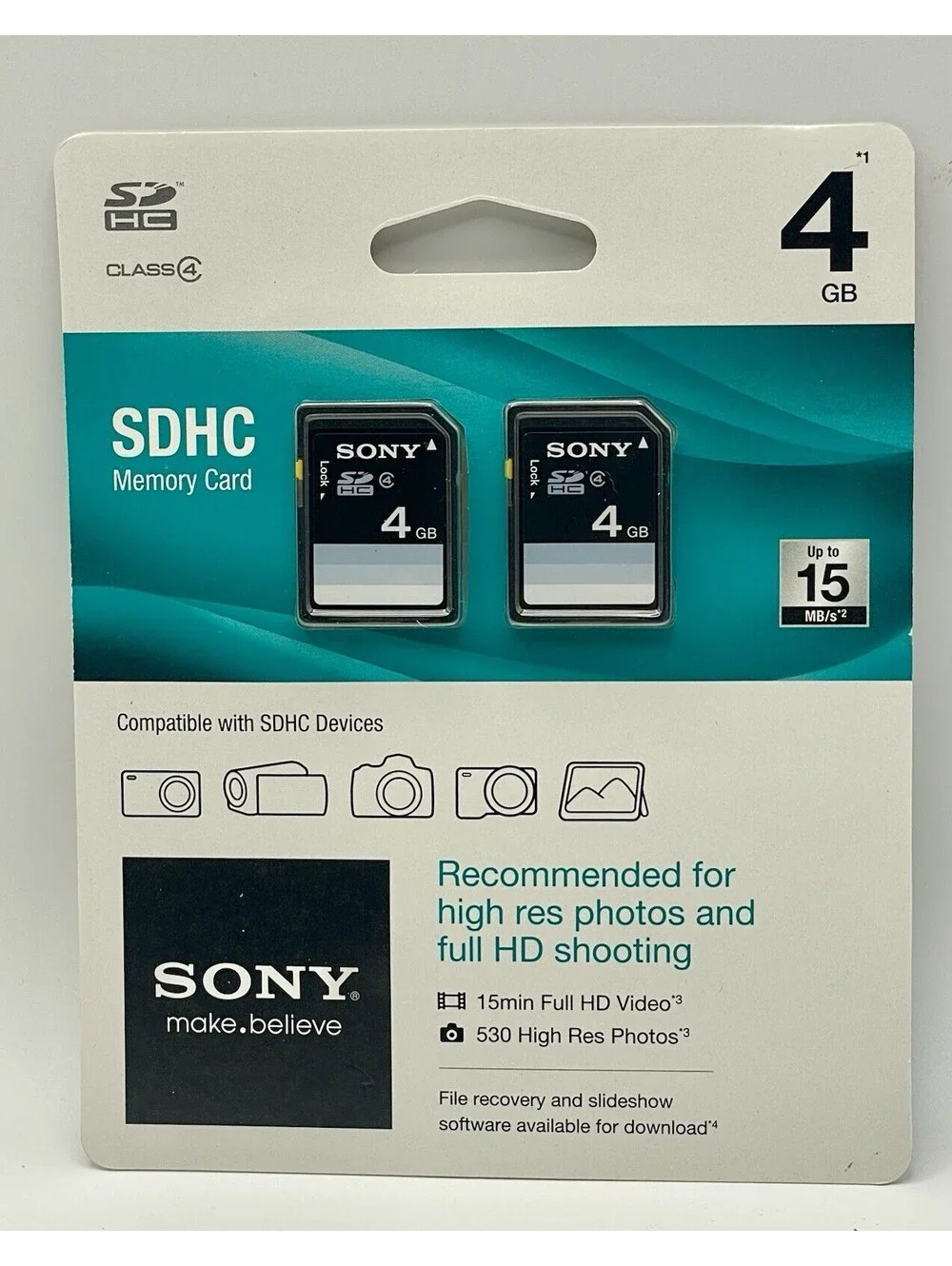 Sony 4GB SDHC Memory Card 2-Pack (SF-4N4D/TQ1) Class 4 - Sealed New Old Stock